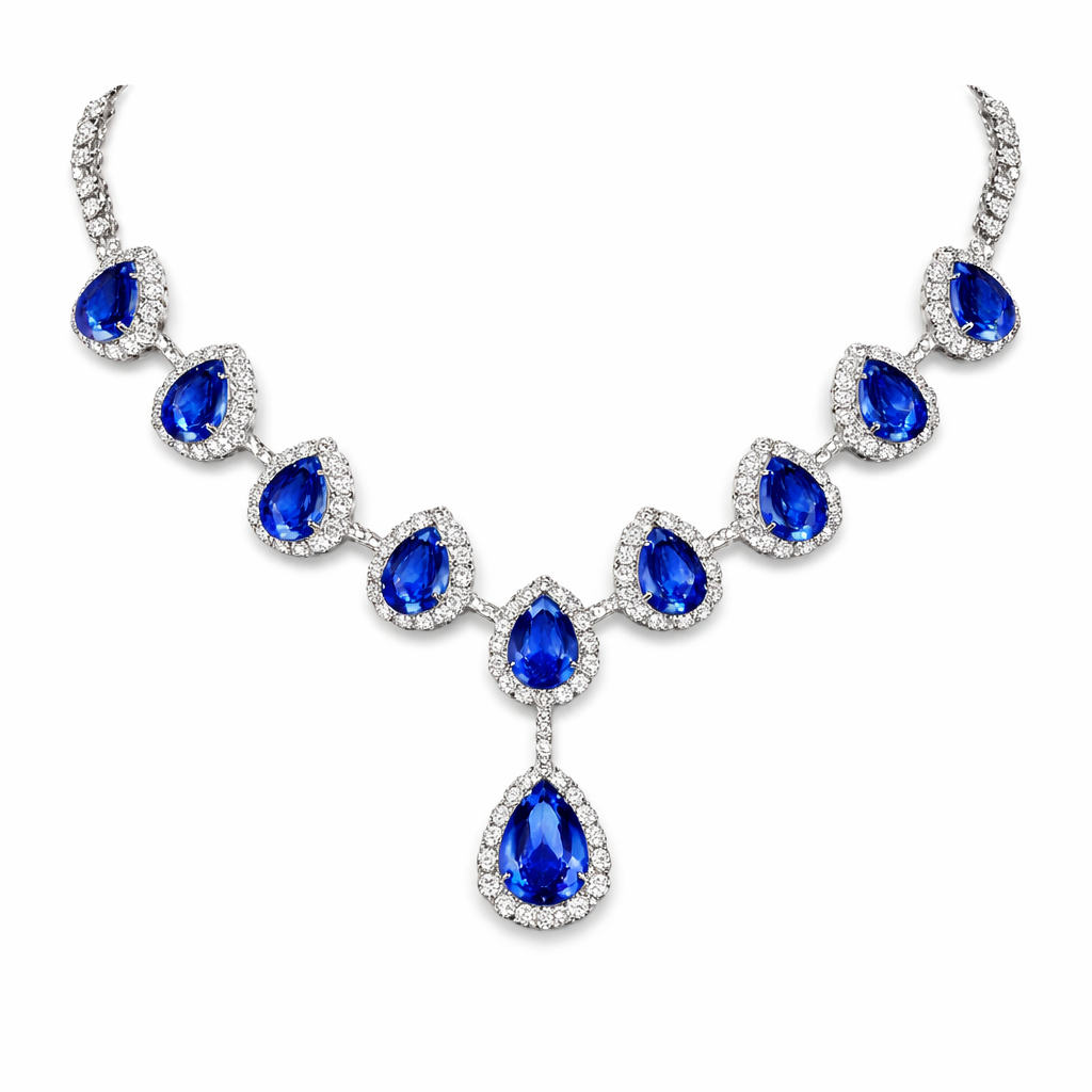 Blue Water Drop Rhinestones Necklace