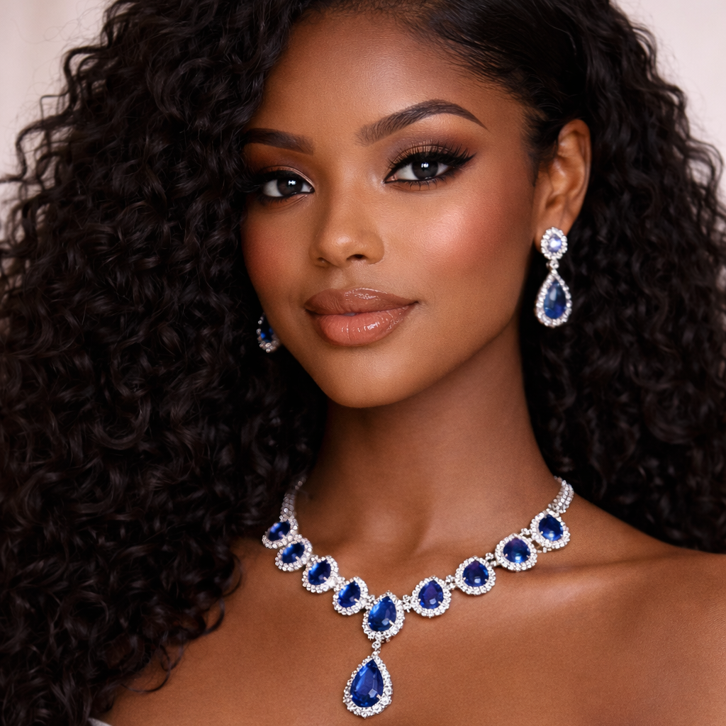 Blue Water Drop Rhinestones Necklace