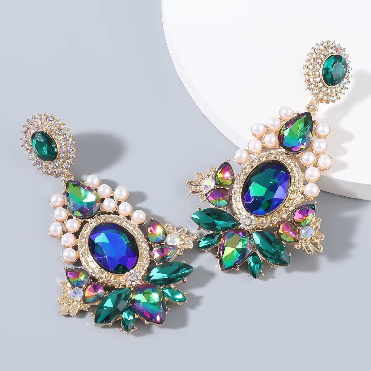 green pink earrings