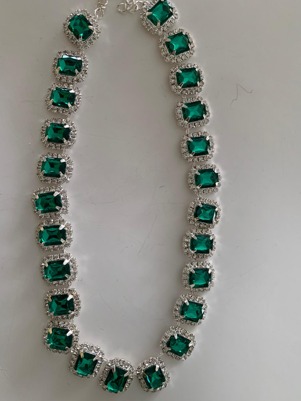 Green Rhinestone Collar Choker Necklace