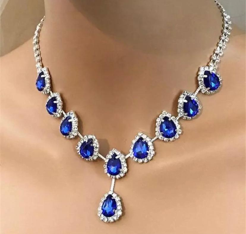Blue Water Drop Rhinestones Necklace