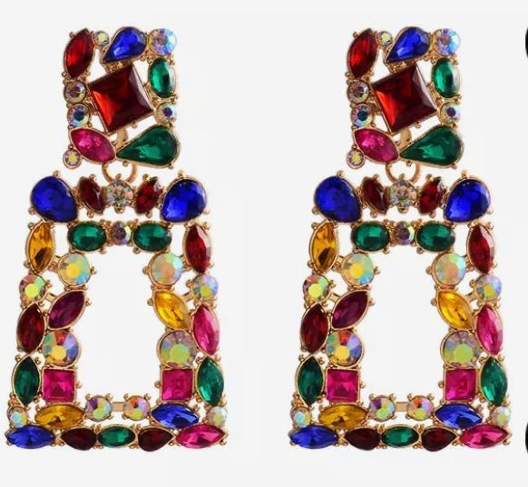 Summer Beach Beads Crystal Geometric Dangle Earrings