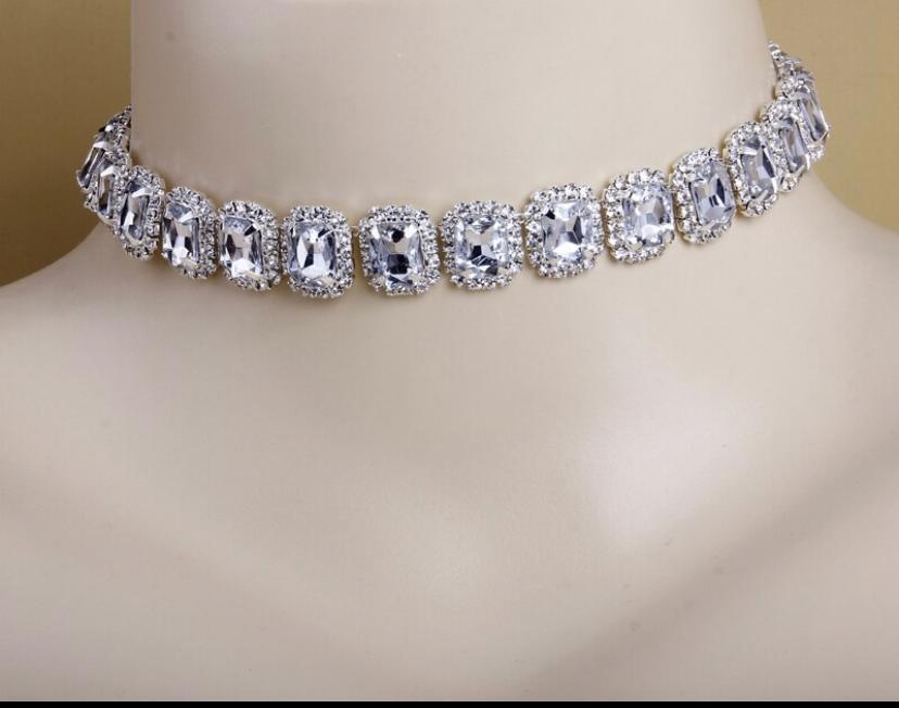 Fashion Square Rhinestone Necklace Choker